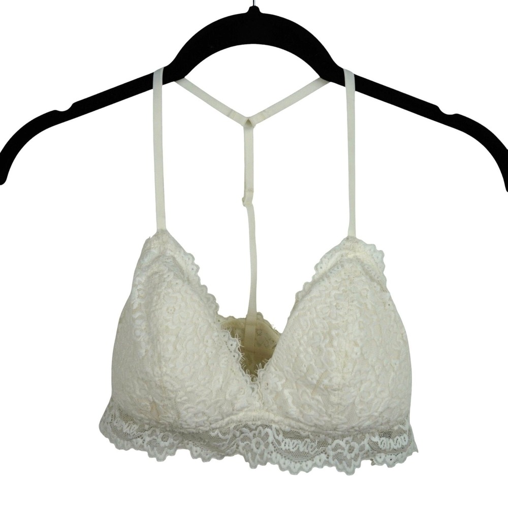 Aerie Lace Bralette Women Small Ivory Stretch Racerback Boho Minimalist